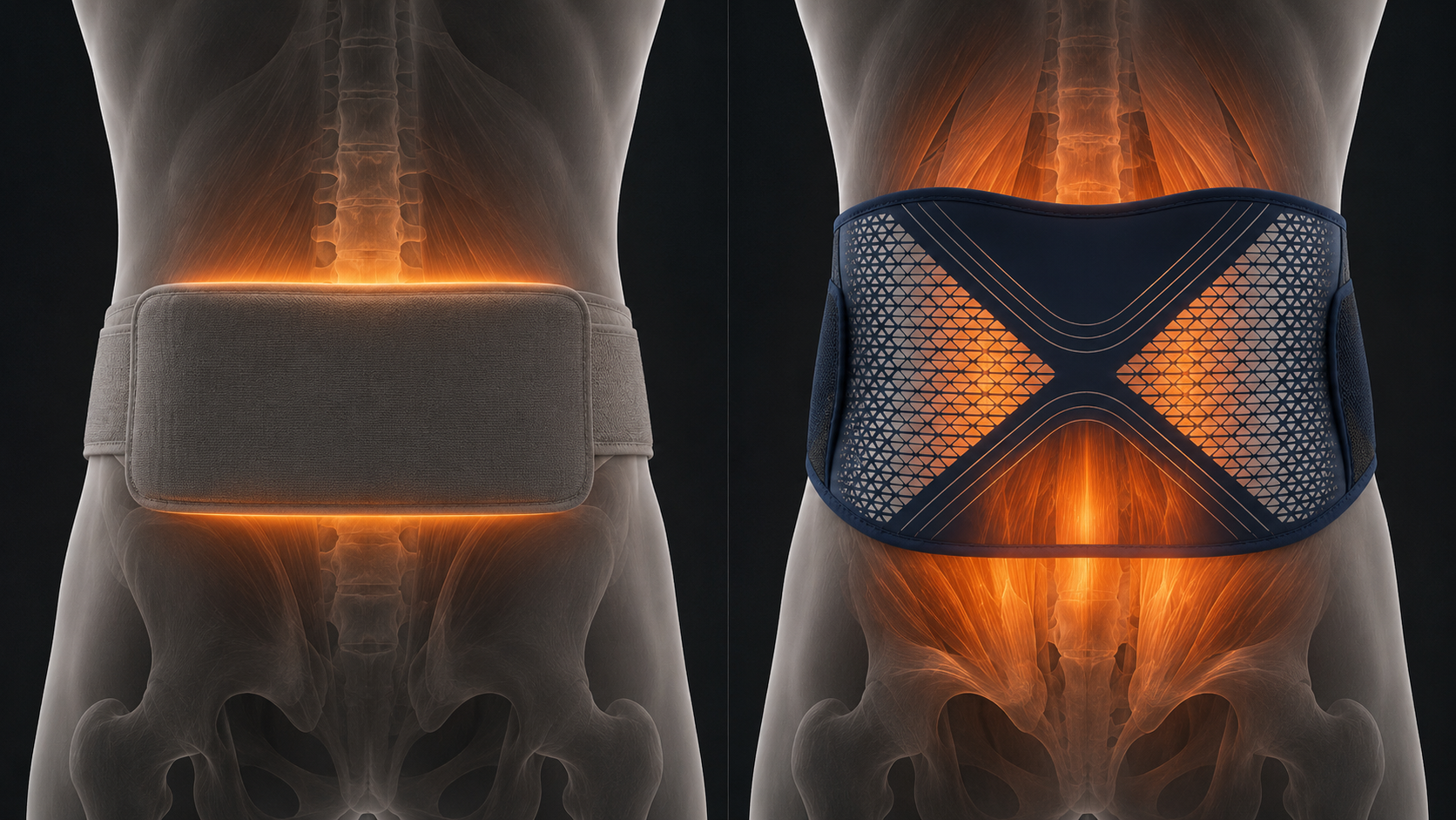 תרשים חתך: החום של BackPro חודר לשריר העמוק לעומת חום שטחי של כרית רגילה