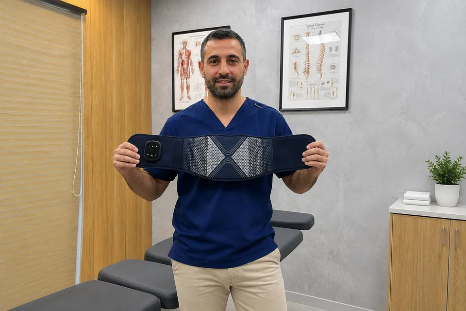 פיזיותרפיסט מחזיק את חגורת BackPro בקליניקה
